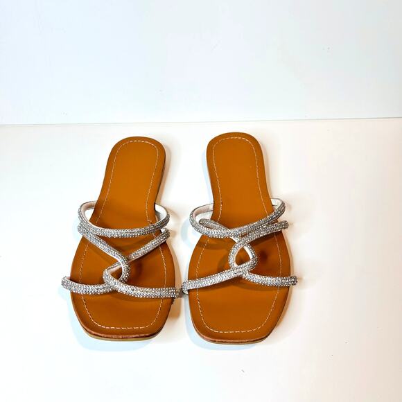 Charlotte Russe Rhinestone Criss Cross Slide Sandals Silver 6 - Picture 2 of 13